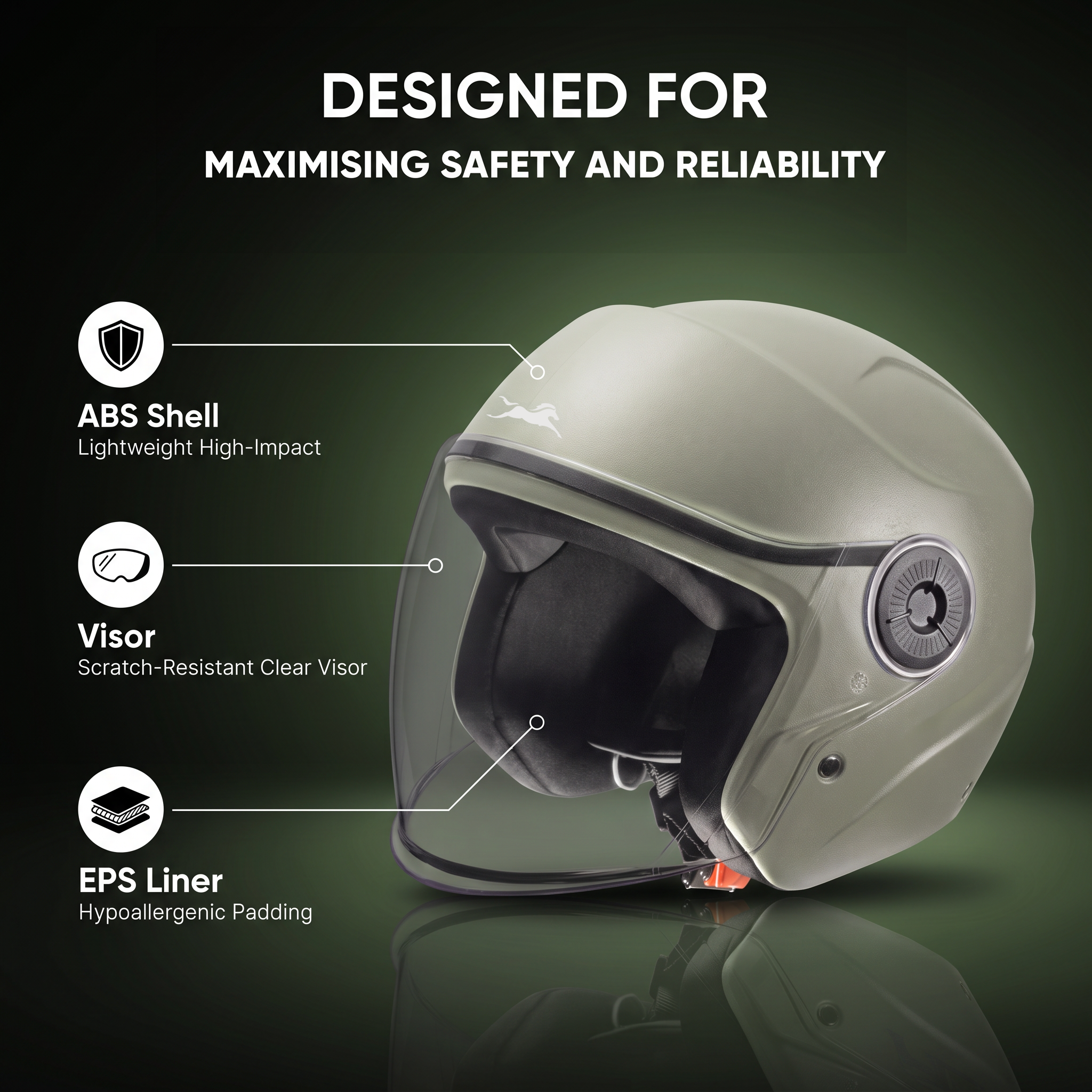 TVS Ace ISI Certified Open Face Matte Finish Helmet with Full Coverage Visor for Men and Women | Available in Eight Colors